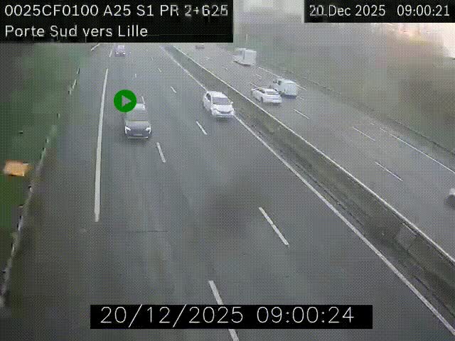 Webcam autoroute A25 sur le périphérique de Lille à hauteur de Lille-Sud et la sortie 3 Faches-Thumesnil. Vue orientée vers Lille-Centre.