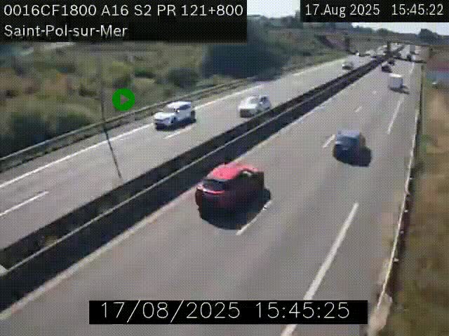 Webcam autoroute A16 à proximité de Dunkerque, à hauteur de la sortie Saint-Pol-sur-Mer. Vue orientée vers Calais