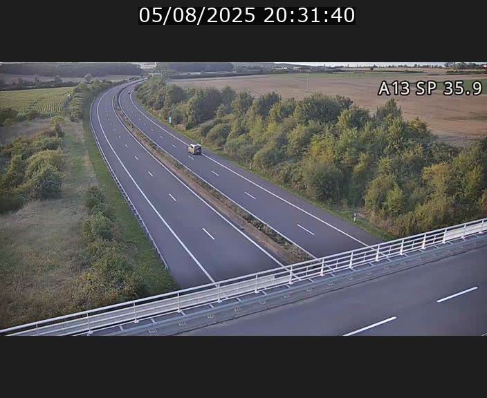 Webcam trafic sur A13 à l'entrée ouest du tunnel Markusbierg à Remerschen. Vue orientée vers Mondorf-les-Bains.
