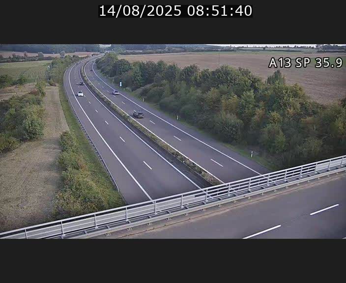 Webcam trafic sur A13 à l'entrée ouest du tunnel Markusbierg à Remerschen. Vue orientée vers Mondorf-les-Bains.