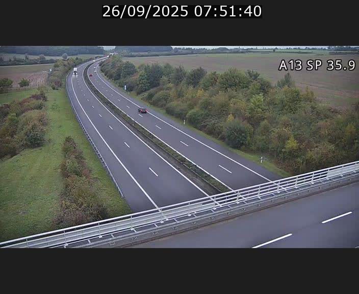 Webcam trafic sur A13 à l'entrée ouest du tunnel Markusbierg à Remerschen. Vue orientée vers Mondorf-les-Bains.