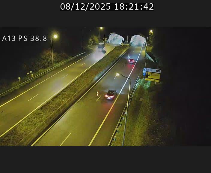 Webcam autoroute A13 à l'entrée ouest du tunnel Markusbierg à Schengen. Vue orientée vers Mondorf-les-Bains