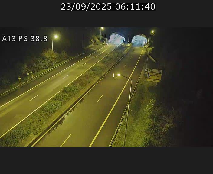 Webcam autoroute A13 à l'entrée ouest du tunnel Markusbierg à Schengen. Vue orientée vers Mondorf-les-Bains