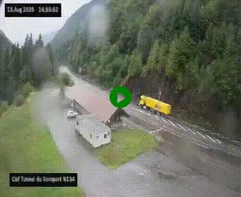 Webcam à l'entrée du tunnel du Somport, côté français, sur la N134, dans les Pyrénées, en direction de l'Espagne, à 1116 mètres d'altitude