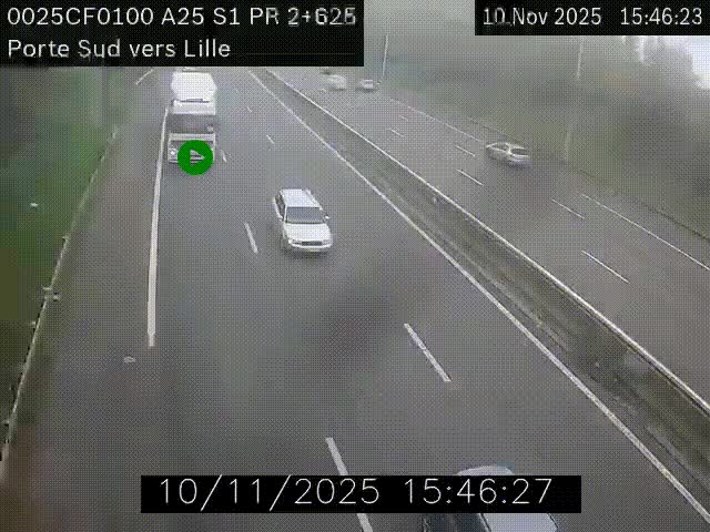 Webcam autoroute A25 sur le périphérique de Lille à hauteur de Lille-Sud et la sortie 3 Faches-Thumesnil. Vue orientée vers Lille-Centre.