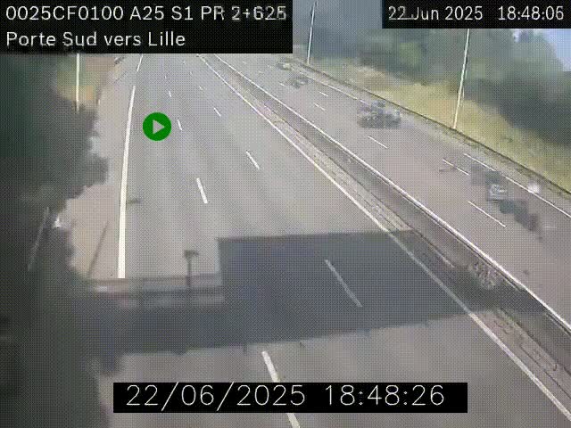 Webcam autoroute A25 sur le périphérique de Lille à hauteur de Lille-Sud et la sortie 3 Faches-Thumesnil. Vue orientée vers Lille-Centre.