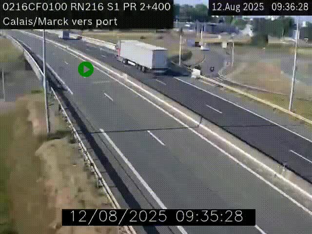 Webcam à Calais sur A216 (N216) en direction du port (harbour) de Calais.