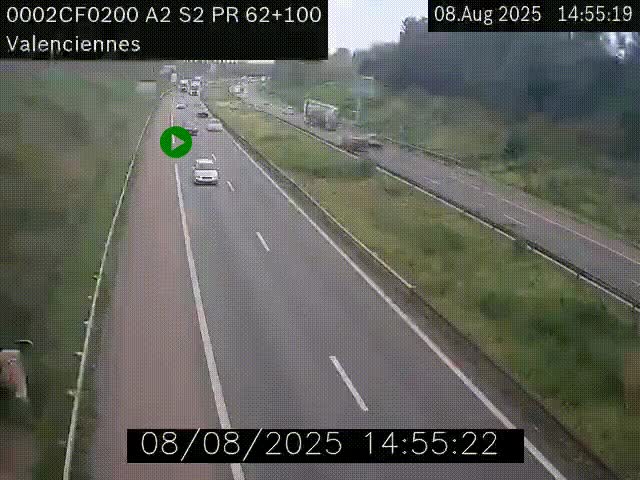 Webcam autoroute A2 à Valenciennes. Vue orientée vers Maubeuge et Mons (Belgique)
