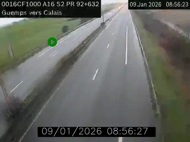 Webcam A16 juste après l'aire de repos d'Offekerque à Guemps. Vue orientée vers Calais