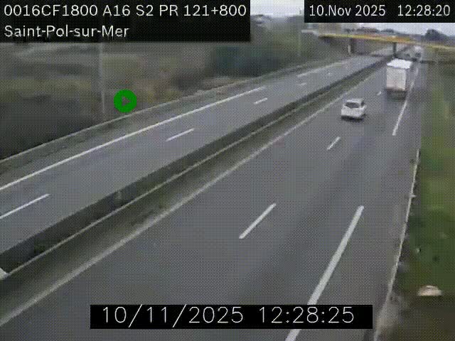 Webcam autoroute A16 à proximité de Dunkerque, à hauteur de la sortie Saint-Pol-sur-Mer. Vue orientée vers Calais