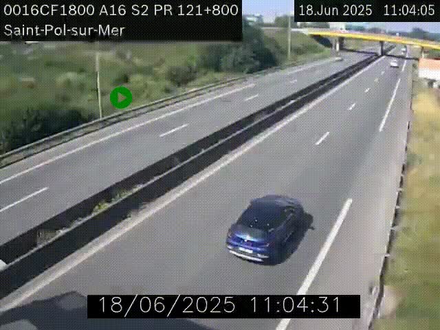 Webcam autoroute A16 à proximité de Dunkerque, à hauteur de la sortie Saint-Pol-sur-Mer. Vue orientée vers Calais