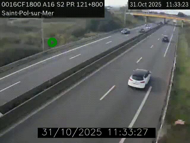Webcam autoroute A16 à proximité de Dunkerque, à hauteur de la sortie Saint-Pol-sur-Mer. Vue orientée vers Calais