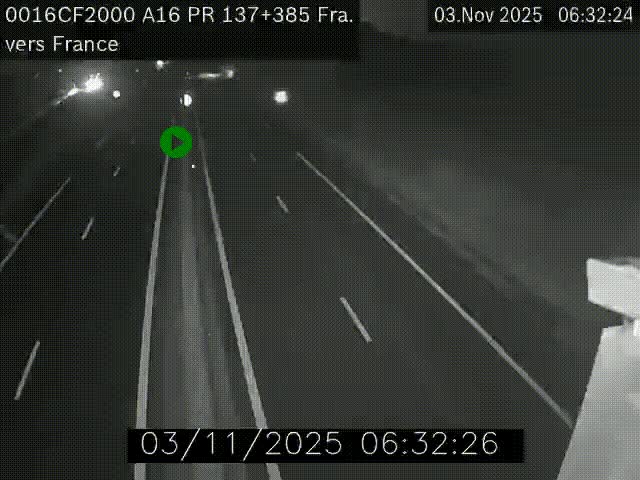 Webcam à la frontière franco-belge au niveau de Bray-Dunes/De-Panne sur l'autoroute A16. Vue orientée vers Calais