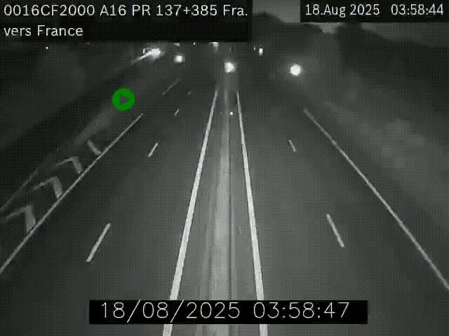 Webcam à la frontière franco-belge au niveau de Bray-Dunes/De-Panne sur l'autoroute A16. Vue orientée vers Calais