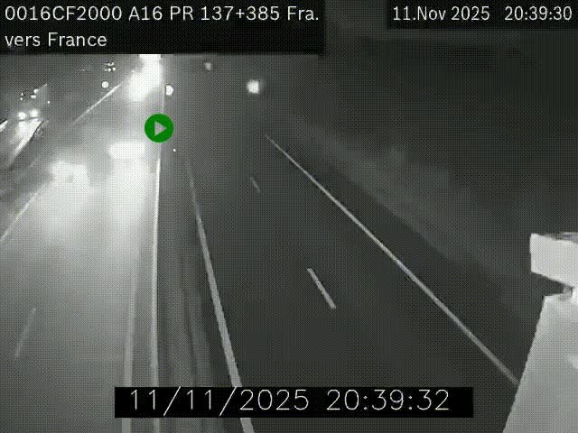 Webcam à la frontière franco-belge au niveau de Bray-Dunes/De-Panne sur l'autoroute A16. Vue orientée vers Calais