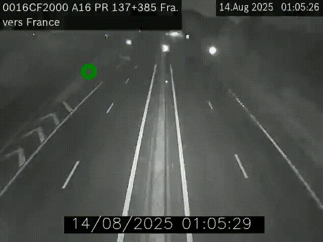 Webcam à la frontière franco-belge au niveau de Bray-Dunes/De-Panne sur l'autoroute A16. Vue orientée vers Calais