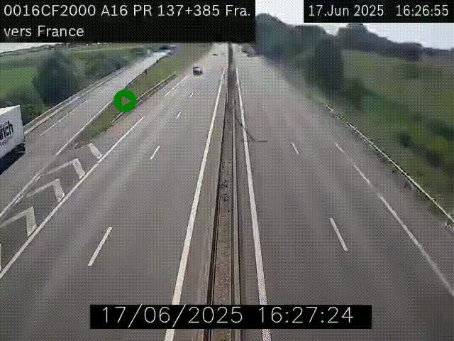Webcam à la frontière franco-belge au niveau de Bray-Dunes/De-Panne sur l'autoroute A16. Vue orientée vers Calais