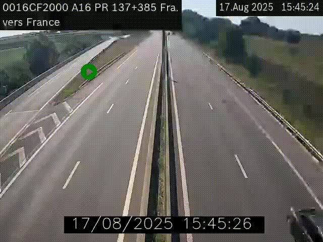 Webcam à la frontière franco-belge au niveau de Bray-Dunes/De-Panne sur l'autoroute A16. Vue orientée vers Calais