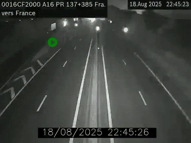 Webcam à la frontière franco-belge au niveau de Bray-Dunes/De-Panne sur l'autoroute A16. Vue orientée vers Calais