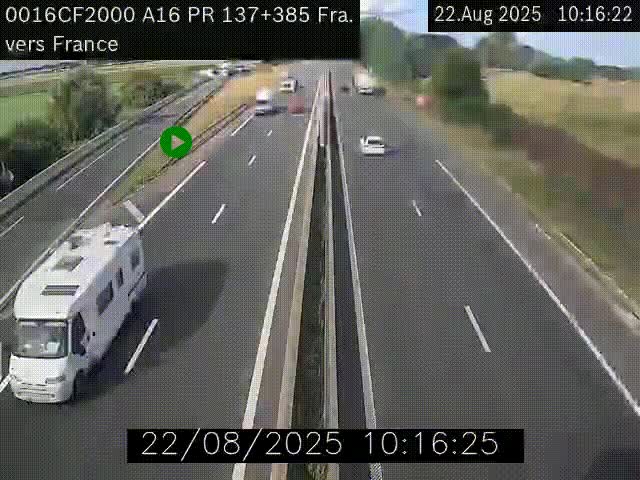 Webcam à la frontière franco-belge au niveau de Bray-Dunes/De-Panne sur l'autoroute A16. Vue orientée vers Calais