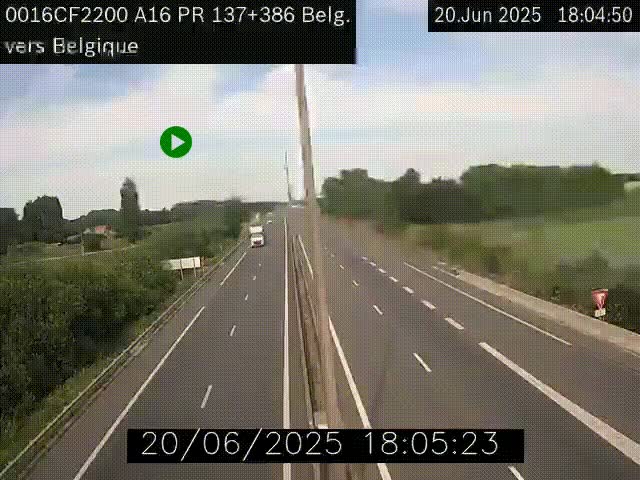 Webcam à la frontière franco-belge au niveau de Bray-Dunes/De-Panne sur l'autoroute A16. Vue orientée vers la Belgique