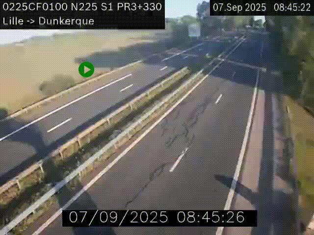 Webcam autoroute A25 (N225) à hauteur de Bergues (Bierne). Vue orientée vers Dunkerque.