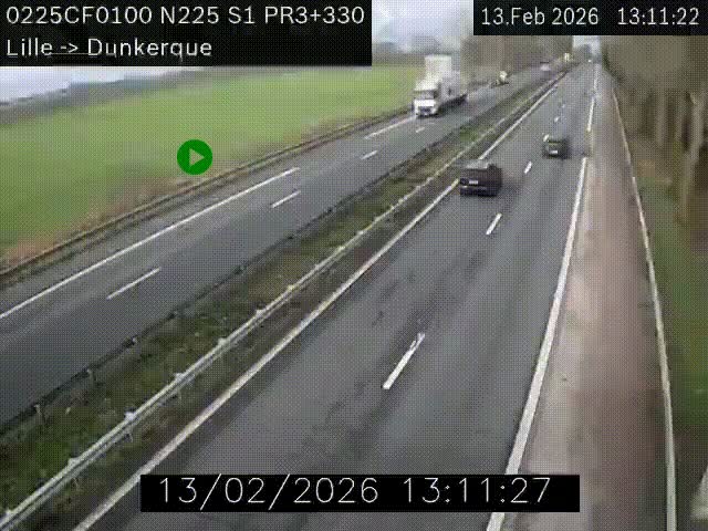 Webcam autoroute A25 (N225) à hauteur de Bergues (Bierne). Vue orientée vers Dunkerque.