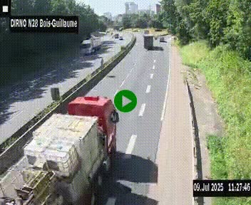 Webcam routière à hauteur de Bois-Guillaume en périphérie de Rouen. Vue orientée vers Rouen
