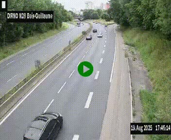 Webcam routière à hauteur de Bois-Guillaume en périphérie de Rouen. Vue orientée vers Rouen