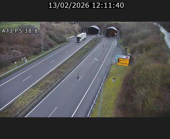 Webcam autoroute A13 à l'entrée ouest du tunnel Markusbierg à Schengen. Vue orientée vers Mondorf-les-Bains