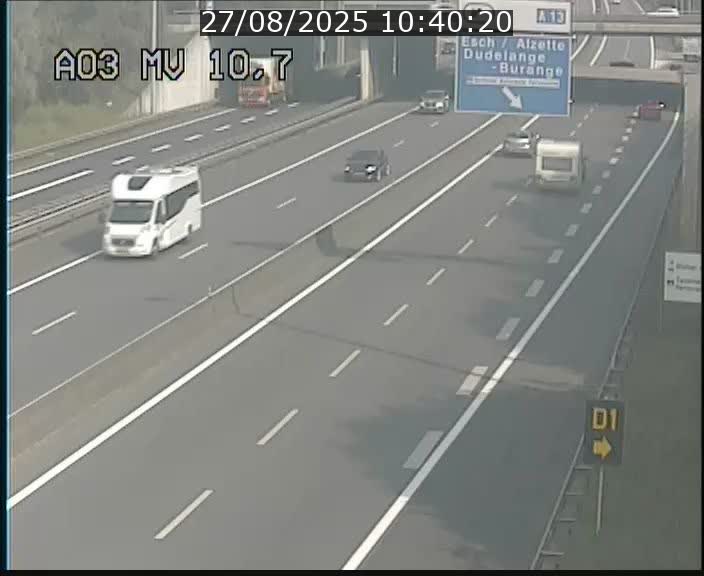 Traffic live webcam Luxembourg Croix de Bettembourg - A3 - BK 10.7 - direction France