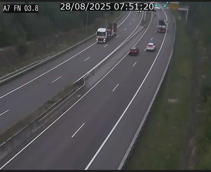 Caméra autoroute Luxembourg A7 - Passage à gibier Rëngelbour - direction Tunnel Stafelter
