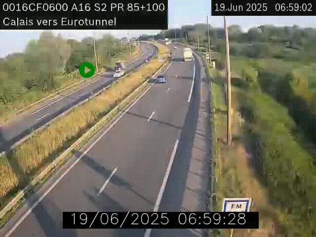 Webcam A16 à Calais en direction du Tunnel sous la Manche (Eurotunnel)