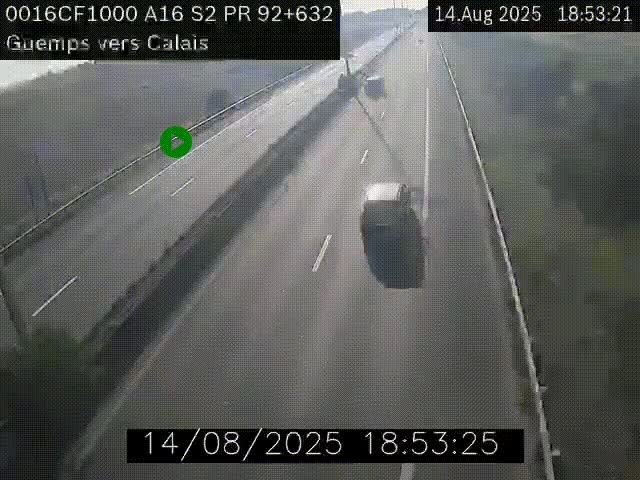 Webcam A16 juste après l'aire de repos d'Offekerque à Guemps. Vue orientée vers Calais