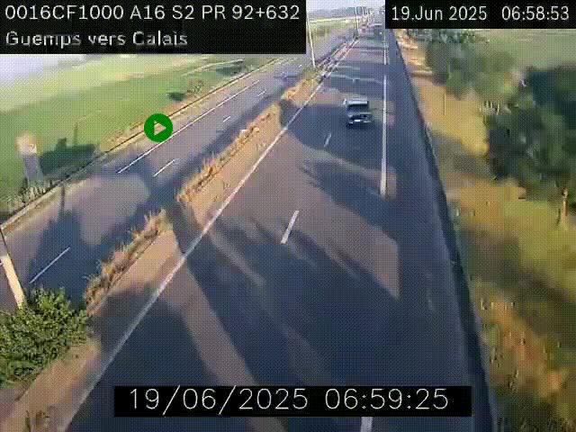 Webcam A16 juste après l'aire de repos d'Offekerque à Guemps. Vue orientée vers Calais