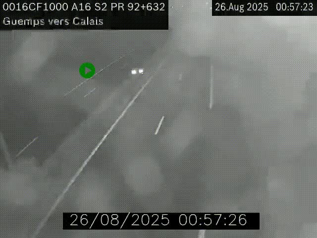 Webcam A16 juste après l'aire de repos d'Offekerque à Guemps. Vue orientée vers Calais