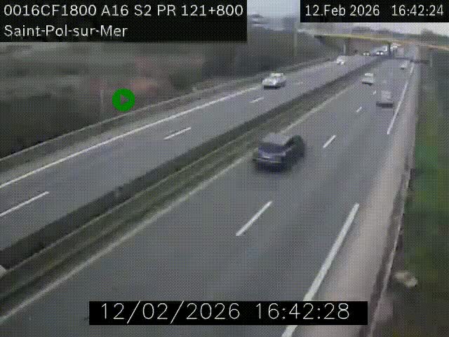 Webcam autoroute A16 à proximité de Dunkerque, à hauteur de la sortie Saint-Pol-sur-Mer. Vue orientée vers Calais