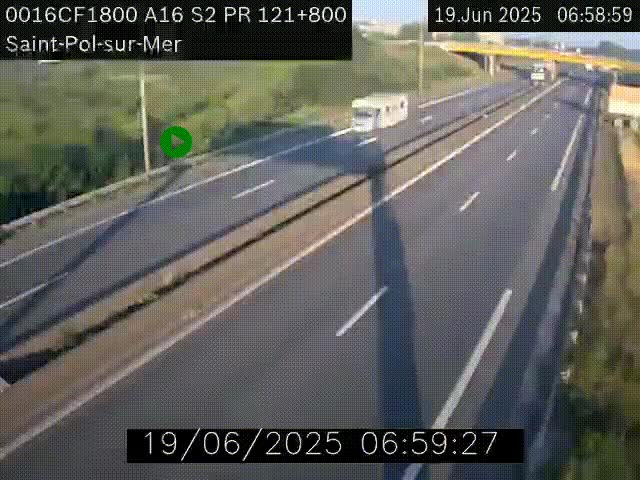 Webcam autoroute A16 à proximité de Dunkerque, à hauteur de la sortie Saint-Pol-sur-Mer. Vue orientée vers Calais