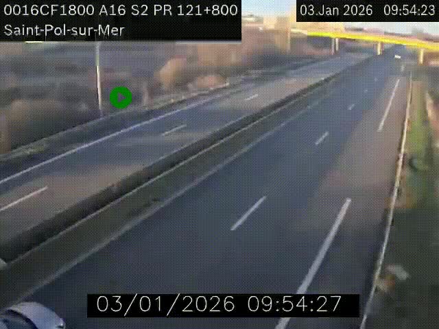 Webcam autoroute A16 à proximité de Dunkerque, à hauteur de la sortie Saint-Pol-sur-Mer. Vue orientée vers Calais