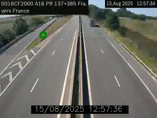 Webcam à la frontière franco-belge au niveau de Bray-Dunes/De-Panne sur l'autoroute A16. Vue orientée vers Calais