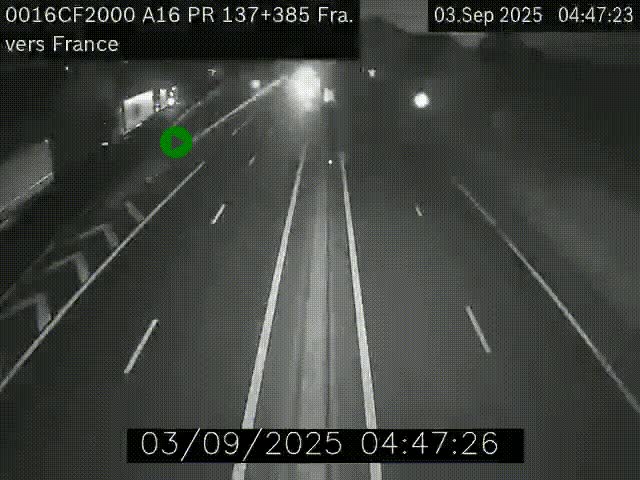 Webcam à la frontière franco-belge au niveau de Bray-Dunes/De-Panne sur l'autoroute A16. Vue orientée vers Calais