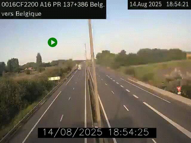 Webcam à la frontière franco-belge au niveau de Bray-Dunes/De-Panne sur l'autoroute A16. Vue orientée vers la Belgique
