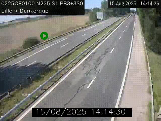 Webcam autoroute A25 (N225) à hauteur de Bergues (Bierne). Vue orientée vers Dunkerque.