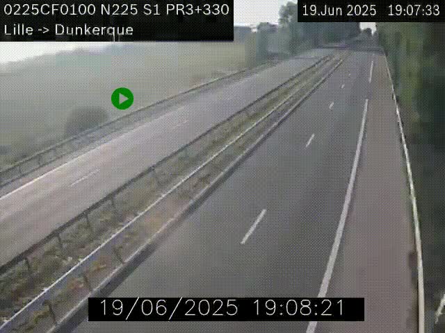 Webcam autoroute A25 (N225) à hauteur de Bergues (Bierne). Vue orientée vers Dunkerque.