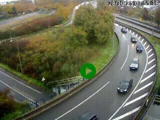 Caméra autoroute à la jonction entre l'A7 et la D301 (Boulevard urbain Sud de Lyon) à Feyzin, au sud de Lyon. Vue orientée vers Mions