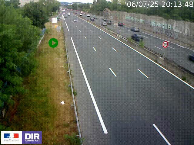 Webcam à Bron sur l'A43 à la jonction avec le boulevard périphérique de Lyon (D383). Vue orientée vers Lyon