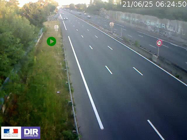 Webcam à Bron sur l'A43 à la jonction avec le boulevard périphérique de Lyon (D383). Vue orientée vers Lyon