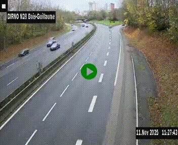 Webcam routière à hauteur de Bois-Guillaume en périphérie de Rouen. Vue orientée vers Rouen