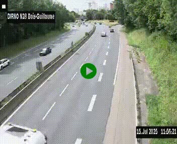 Webcam routière à hauteur de Bois-Guillaume en périphérie de Rouen. Vue orientée vers Rouen