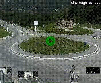 Webcam au nord d'Ax-les-Thermes au niveau de l'aire de chaînage de la N20. Vue orientée vers les Pyrénées, en direction de Pas de la Case